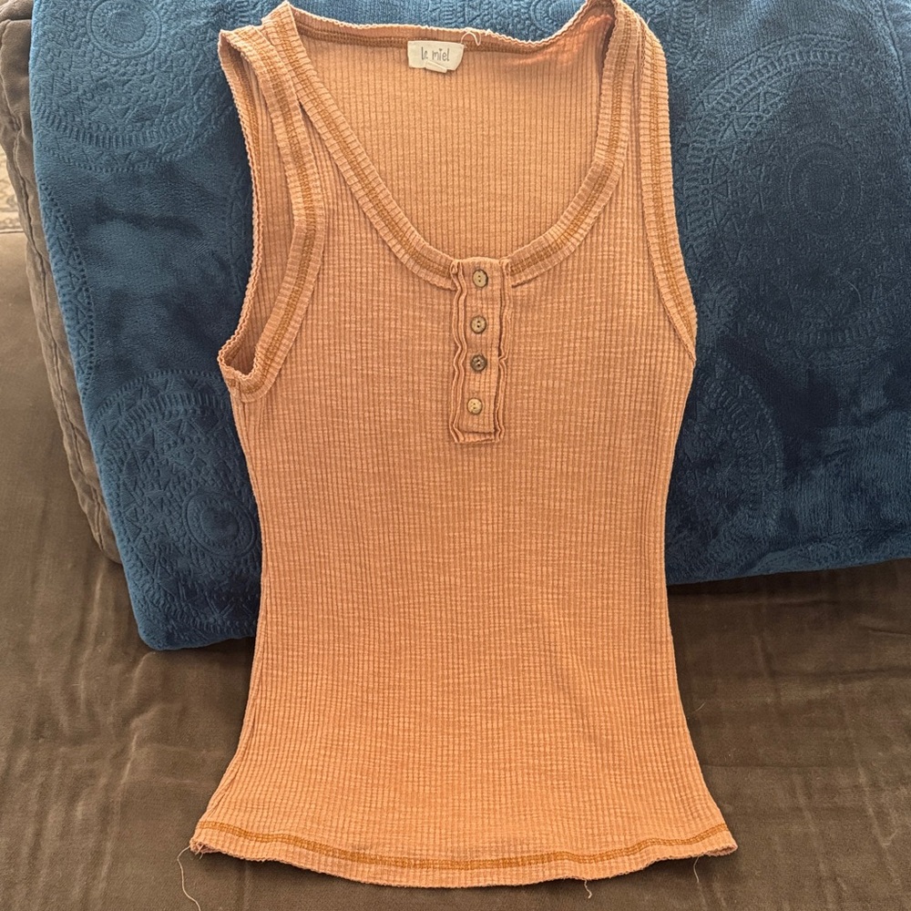LA MIEL Orange Ribbed Tank Top